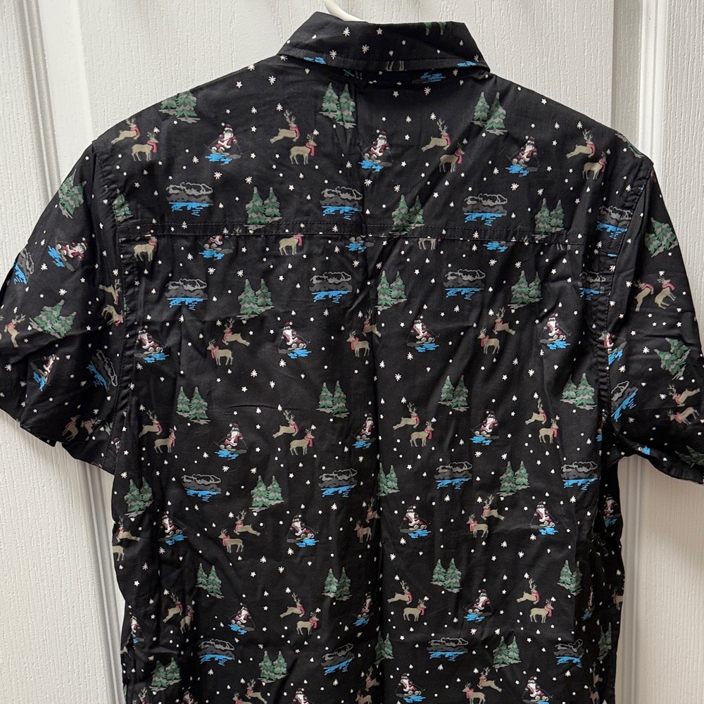 Black Patterned Men's Christmas Bottom Down Shirt Sleeve Shirt